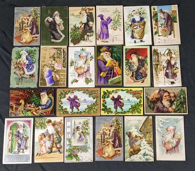 22 ANTIQUE PURPLE SUIT SANTA CLAUS CHRISTMAS POST CARDS