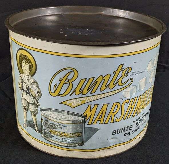 10# TIN LITHO CAN BUNTE MARSHMALLOWS CHICAGO ILLINOIS