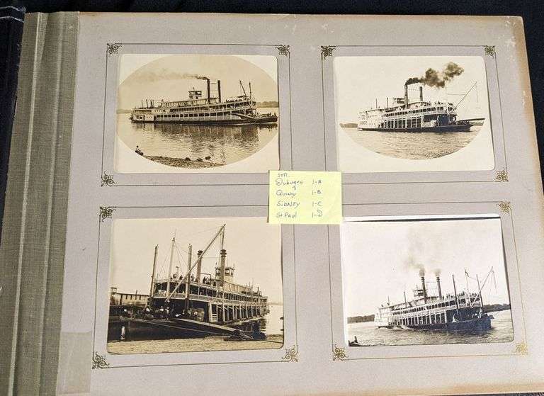 INCREDIBLE HISTORICAL PHOTOGRAPH ALBUM BELONGED TO HARRY A. KLENE - QUINCY ILLINOIS STEAMBOATS WORLDS FAIR MISSISSIPPI RIVER ETC ETC