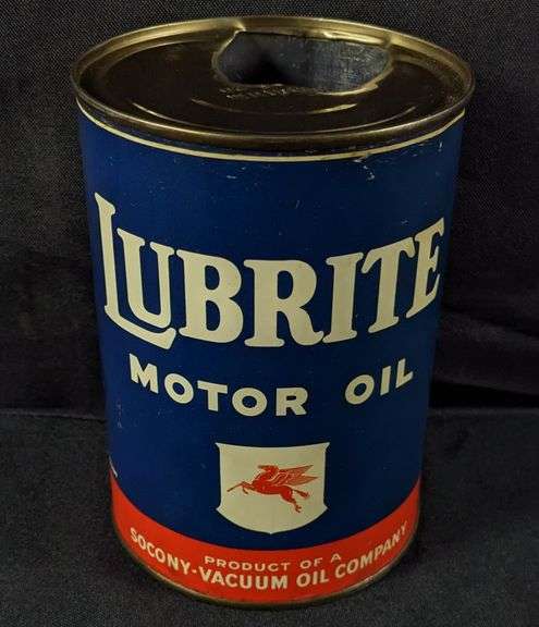 QUART CAN LUBRITE MOTOR OIL SOCONY VACUUM MOBIL - Millers Auction Co.
