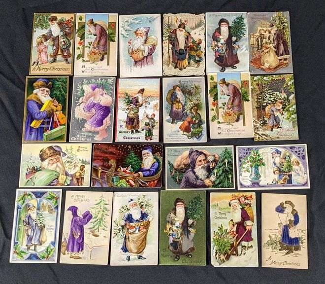 22 ANTIQUE PURPLE SUIT SANTA CLAUS CHRISTMAS POST CARDS