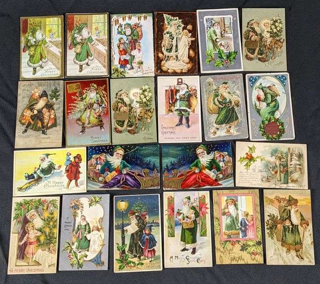 22 ANTIQUE GREEN SUIT SANTA CLAUS CHRISTMAS POST CARDS