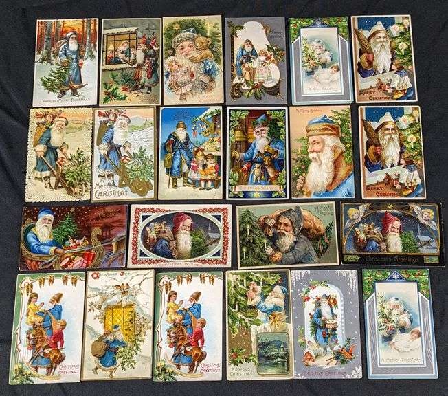 22 ANTIQUE BLUE SUIT SANTA CLAUS CHRISTMAS POST CARDS