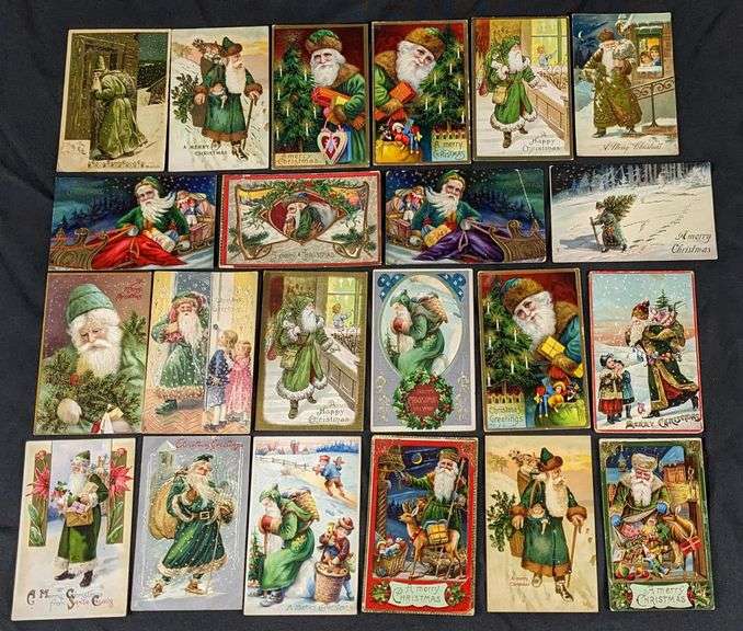 22 ANTIQUE GREEN SUIT SANTA CLAUS CHRISTMAS POST CARDS