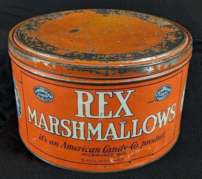 5# TIN LITHO CAN REX MARSHMALLOWS MILWAUKEE WISCONSIN