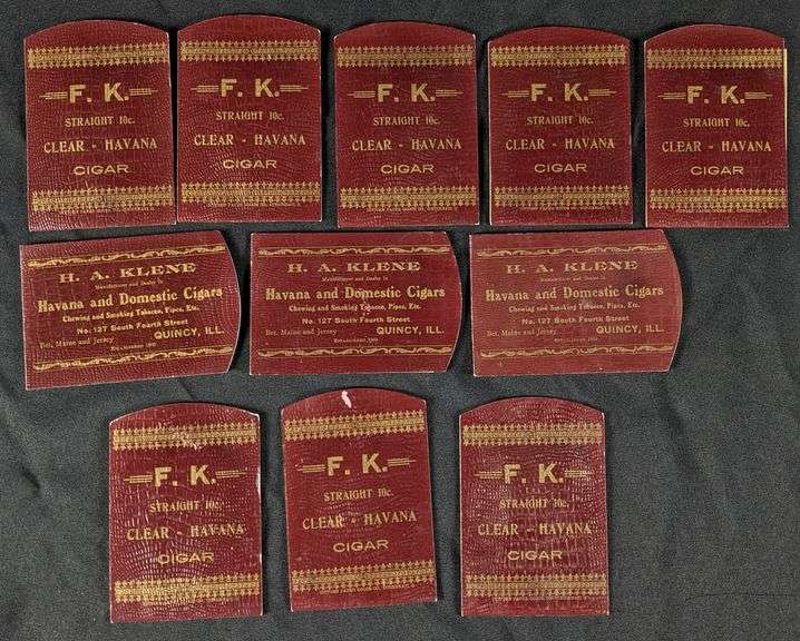 11 CARDSTOCK POCKET TOBACCO POUCHES F.K. STRAIGHT 10¢ HAVANA CIGAR H.A. KLENE QUINCY ILLINOIS