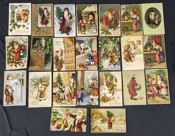 23 ANTIQUE BROWN SUIT SANTA CLAUS CHRISTMAS POST CARDS