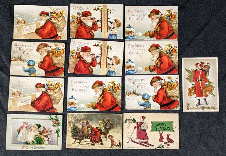 13 ANTIQUE ARTIST SIGNED SANTA CLAUS CHRISTMAS POST CARDS