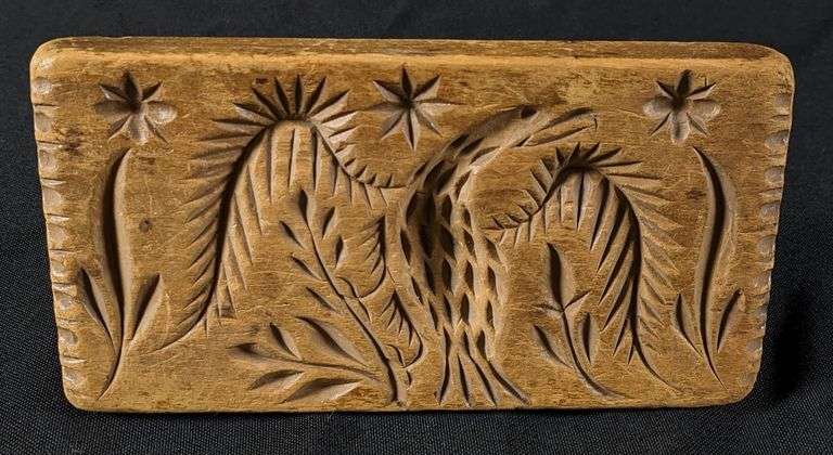 ANTIQUE PRIMITIVE CARVED WOOD BUTTER PRINT MOLD STAMP EAGLE