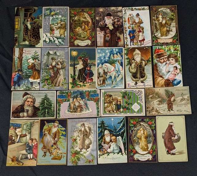 22 ANTIQUE BROWN SUIT SANTA CLAUS CHRISTMAS POST CARDS