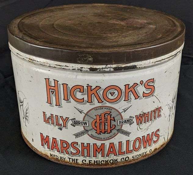 10# TIN LITHO CAN HICKOK'S LILY WHITE MARSHMALLOWS SIDNEY OHIO