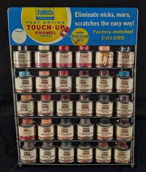 FORD FOMOCO GENUINE PARTS TOUCH UP ENAMEL PAINT CAN COUNTER TOP RACK SIGN