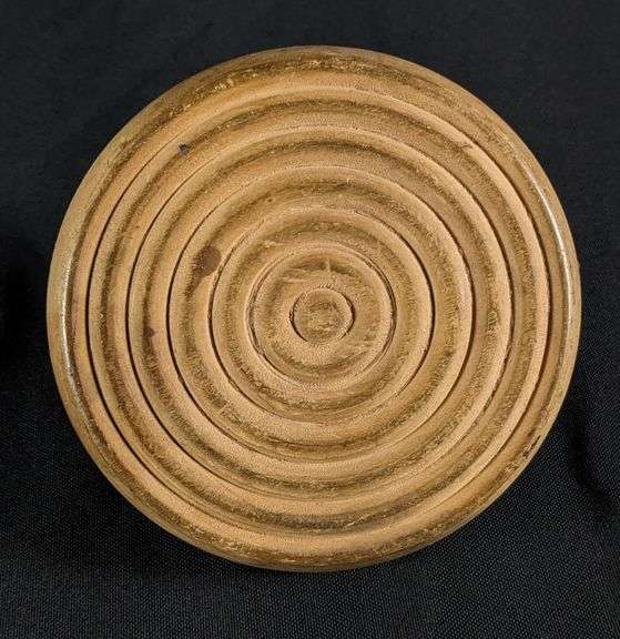 ANTIQUE PRIMITIVE CARVED WOOD BUTTER PRINT MOLD STAMP CIRCLE DESIGN