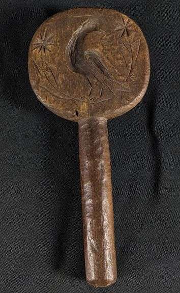 ANTIQUE PRIMITIVE CARVED WOOD BUTTER PRINT MOLD STAMP BIRD DESIGN