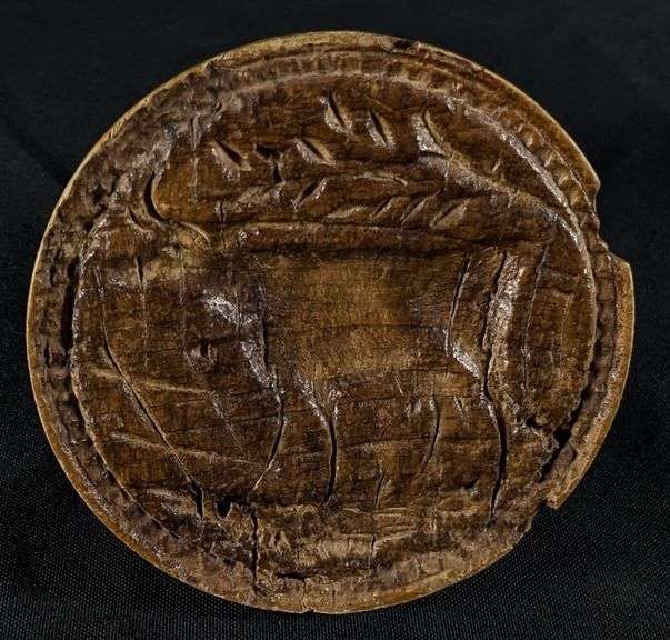 ANTIQUE PRIMITIVE CARVED WOOD BUTTER PRINT MOLD STAMP DAIRY COW