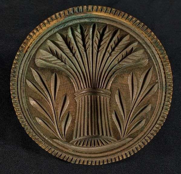 ANTIQUE PRIMITIVE CARVED WOOD BUTTER PRINT MOLD STAMP WHEAT SHEAF