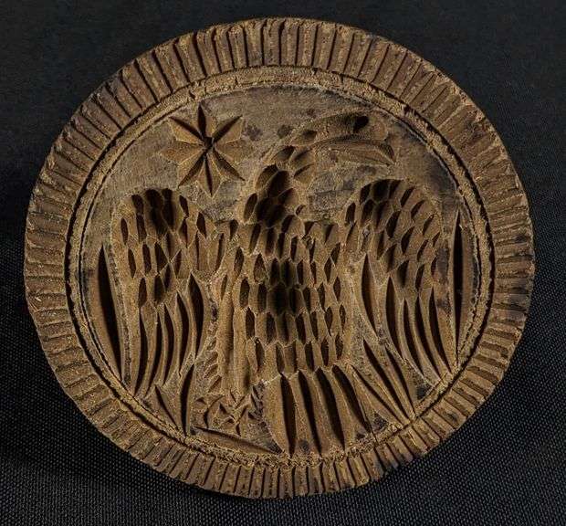 ANTIQUE PRIMITIVE CARVED WOOD BUTTER PRINT MOLD STAMP EAGLE