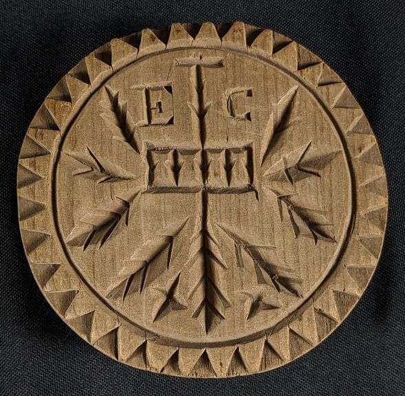 ANTIQUE PRIMITIVE CARVED WOOD BUTTER PRINT MOLD STAMP ETC LEAF DESIGN