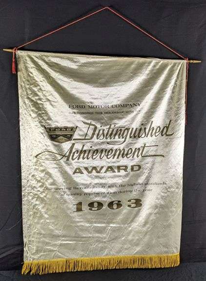 1963 FORD MOTOR COMPANY DISTINGUISHED ACHIEVEMENT AWARD SILK DEALERSHIP BANNER SIGN