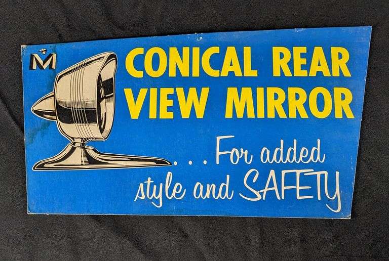 DOUBLE SIDED CARDSTOCK DEALERSHIP HANGING SIGN MERCURY REAR VIEW MIRROR & SPOTLIGHT