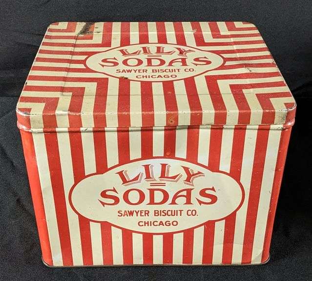 3# TIN LITHO BIN LILY SODAS SAWYER BISCUIT CO CHICAGO ILLINOIS