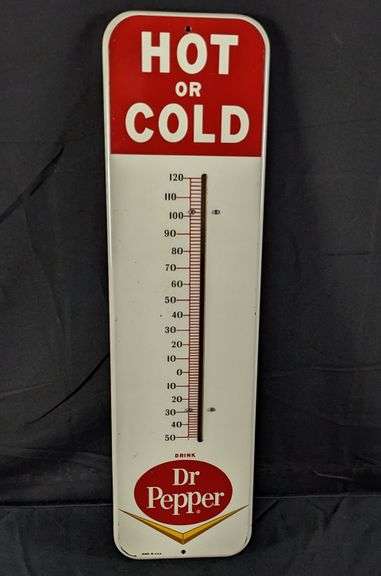 TIN THERMOMETER SIGN HOT OR COLD DRINK DR PEPPER