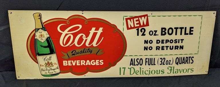 TIN SIGN COTT QUALITY BEVERAGES 12oz & 32oz BOTTLES GINGER ALE NEW HAVEN CONNECTICUT