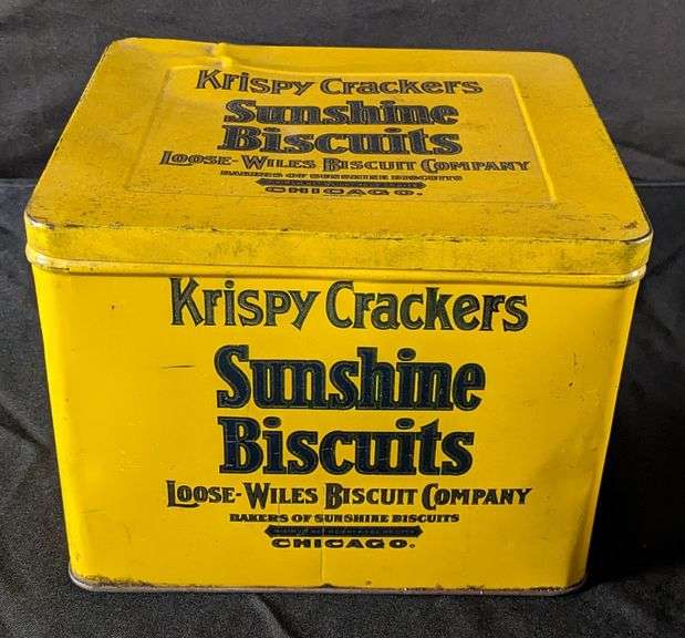2# 5OZ TIN LITHO BIN KRISPY CRACKERS SUNSHINE BISCUITS LOOSE-WILES CHICAGO ILLINOIS