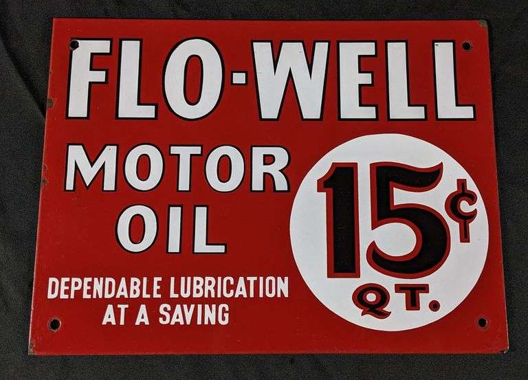 PORCELAIN OIL RACK SIGN FLO-WELL MOTOR OIL 15¢ QT