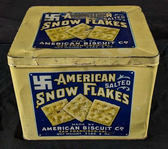 2# 8OZ TIN LITHO BIN AMERICAN SNOWFLAKES BISCUIT CRACKER SAN FRANCISCO CALIFORNIA