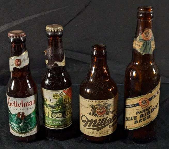4 PAPER LABEL WISCONSIN BEER BOTTLES PABST MILLER OLD STYLE GETTELMAN