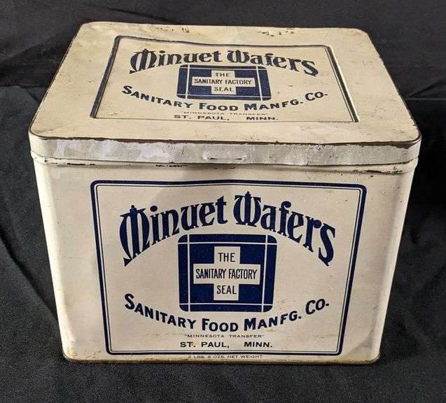2# 8oz TIN LITHO BIN MINUET WAFERS SANITARY FOOD MANFG CO ST PAUL MINNESOTA