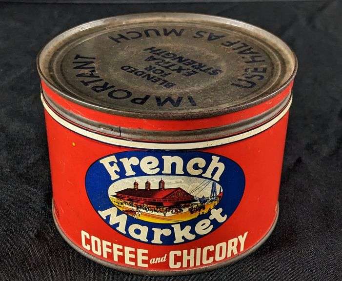 1# TIN LITHO CAN FRENCH MARKET COFFEE & CHICORY NEW ORLEANS LOUISIANA