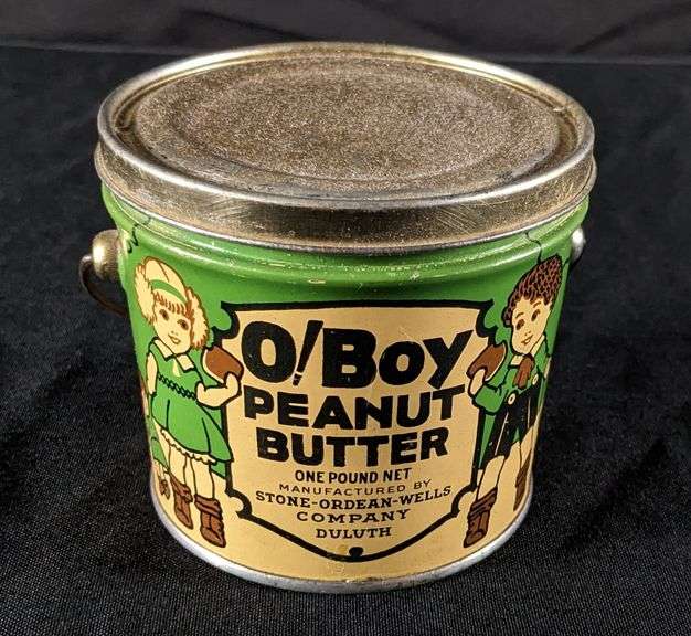 1# TIN LITHO CAN O! BOY PEANUT BUTTER STONE ORDEAN WELLS CO DULUTH MINNESOTA