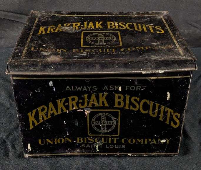 TIN LITHO BIN KRAK-R-JAK BISCUITS UNION BISCUIT CO ST LOUIS MISSOURI CRACKER