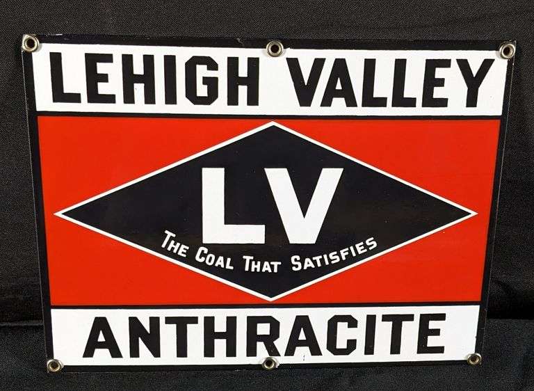 PORCELAIN SIGN LEHIGH VALLEY ANTHRACITE LV THE COAL THAT SATISFIES
