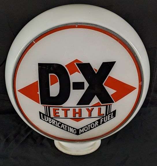 "BANDED GLASS" GAS PUMP GLOBE D-X ETHYL LUBRICATING MOTOR FUEL GASOLINE