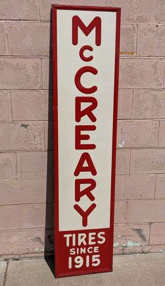 EMBOSSED TIN SIGN MCCREARY TIRES SINCE 1915