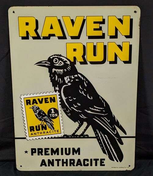 TIN SIGN RAVEN RUN PREMIUM ANTHRACITE COAL (CROW BIRD GRAPHICS)
