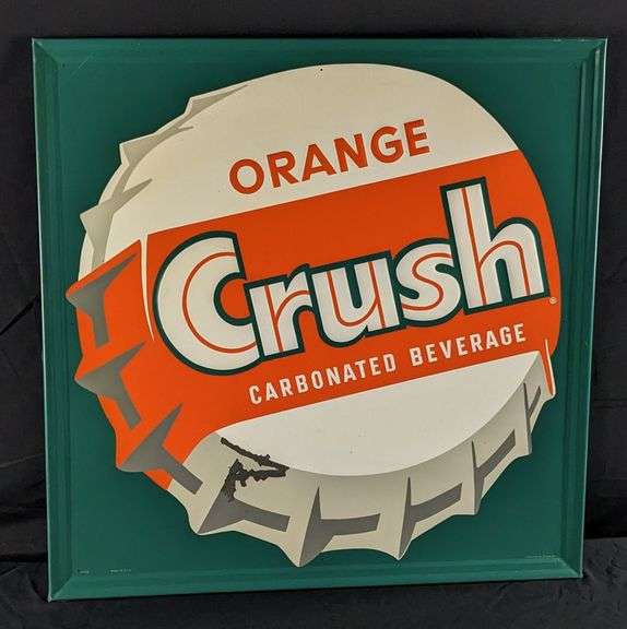 NOS EMBOSSED TIN SIGN ORANGE CRUSH CARBONATED BEVERAGE BOTTLE CAP