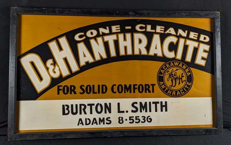 TIN SIGN CONE CLEANED D&H ANTHRACITE COAL LACKAWANA (ORIGINAL WOOD FRAME)
