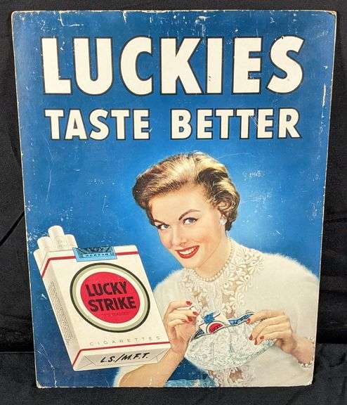 CARDSTOCK SIGN LUCKY STRIKE CIGARETTES LUCKIES TASTE BETTER