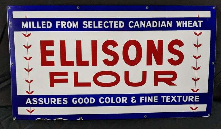 PORCELAIN SIGN ELLISONS FLOUR MILLED FROM SELECTED CANADIAN WHEAT