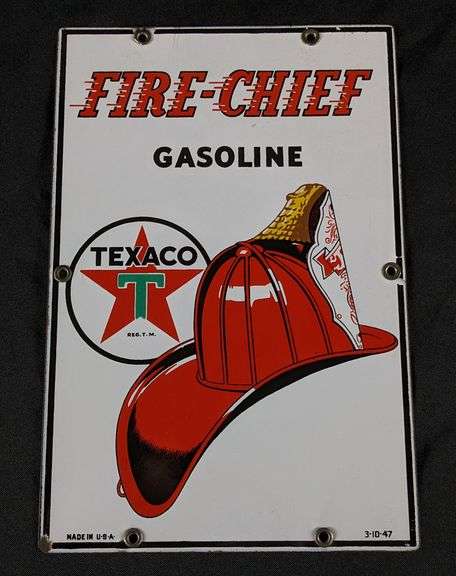 RARE 8X12" SIZE PORCELAIN TEXACO FIRE CHIEF GASOLINE GAS PUMP SIGN
