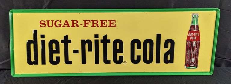NOS EMBOSSED TIN SIGN SUGAR FREE DIET RITE COLA