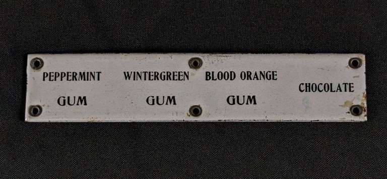 PORCELAIN CHEWING GUM VENDING MACHINE SIGN PEPPERMINT WINTERGREEN BLOOD ORANGE CHOCOLATE