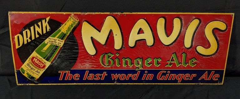 EMBOSSED TIN SIGN DRINK MAVIS GINGER ALE
