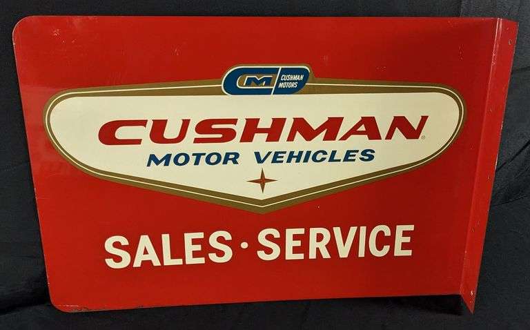 NOS TIN FLANGE SIGN CUSMAN MOTOR VEHICLES SALES & SERVICE