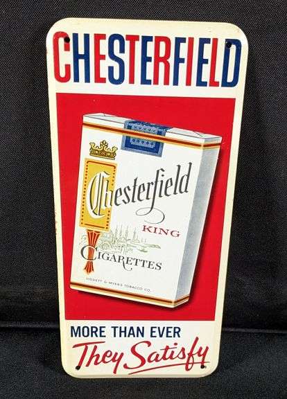 NOS TIN DOOR PUSH SIGN CHESTERFIELD KING CIGARETTES