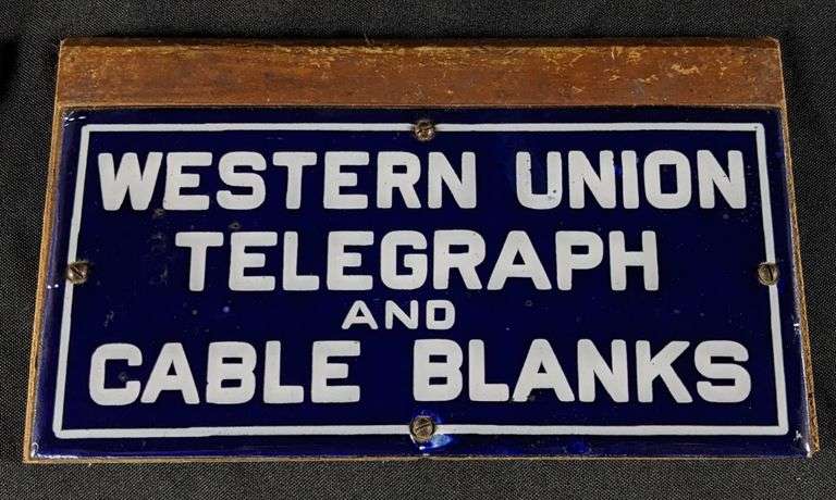 PORCELAIN SIGN WESTERN UNION TELEGRAPH AND CABLE BLANKS